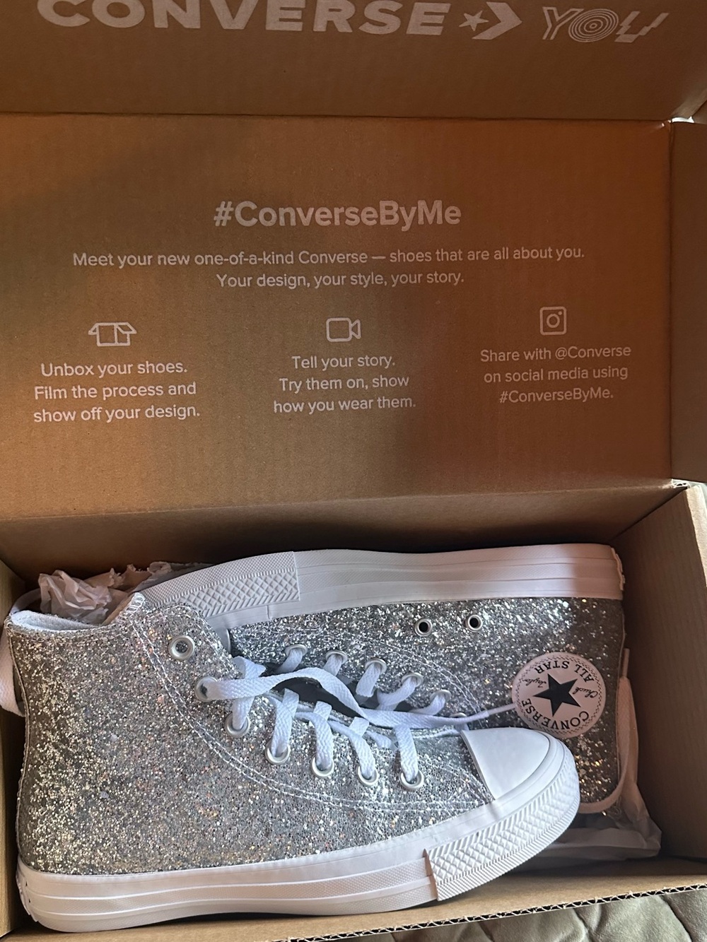 Converse Custom Silver Glitter High-Top Sneakers Never Worn
